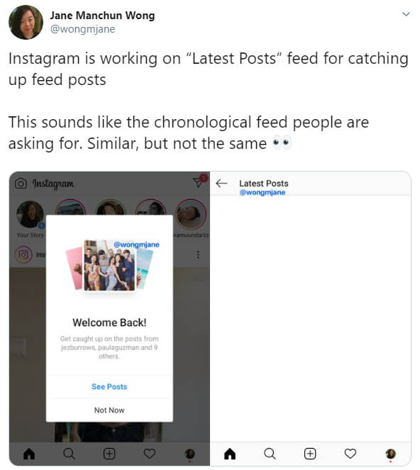 Instagram, nuova funzione "Ultimi post"
